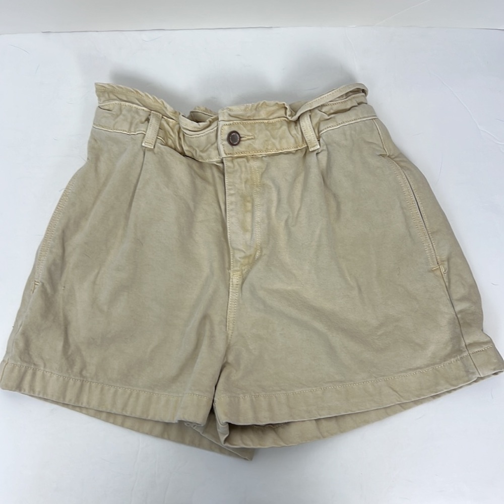 Zara High Waist Cream‎ Shorts Jean Khaki Off White Paperbag 8 Jeans High Rise